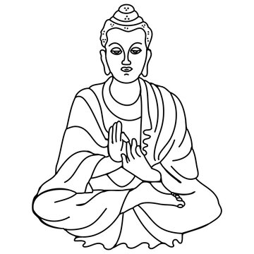 Elegant Line Art Buddha meditating vector illustration single continuous line drawing style transparent PNG
