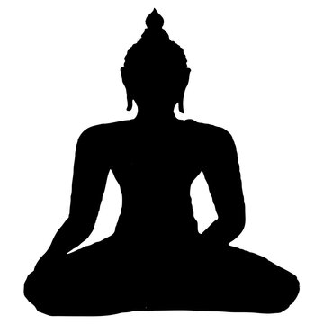 Modern Lord Buddha statue black silhouette vector isolated spiritual symbol for spa and wellness