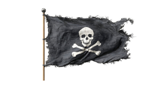 Pirate flag skull crossbones torn tattered sea symbol