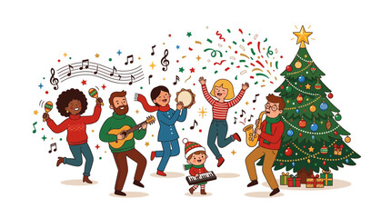 Fototapeta premium Diverse group of people celebrating festive holiday with live music and dancing