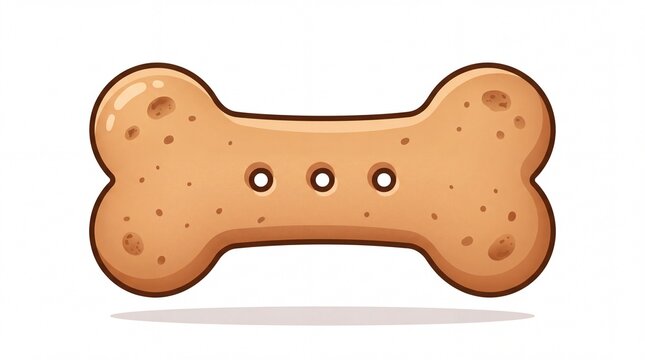 Crunchy biscuit shaped like a dog bone featuring dark spots and circular holes on white background