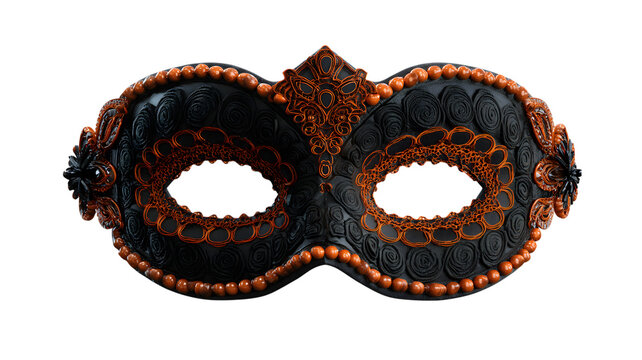 Masquerade mask black orange beads ornate luxury event