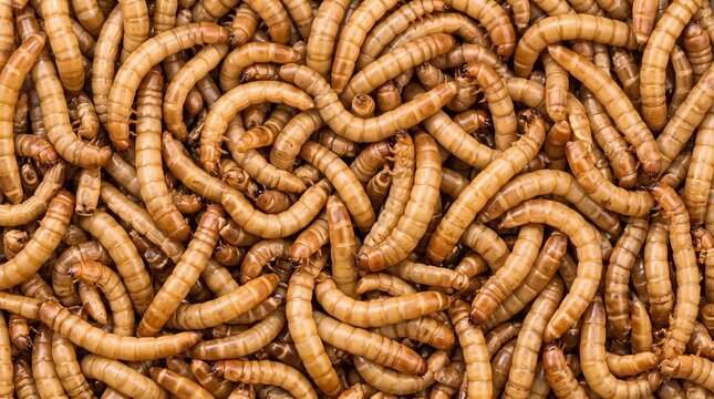 Dense texture of crawling mealworms for animal feed