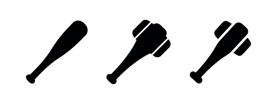 Club and Mace Silhouettes Set, Blunt Weapon and Primitive Tool Icons