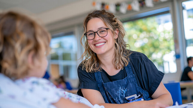 Senior nurse teaching a newcomer patiently in a Halloween decorated pediatric ward, child perspective framing a small patient watching from a bed, a trade apron marked with antiseptic stains, small 