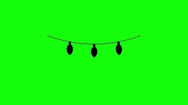 Black light bulb string silhouettes on green screen background