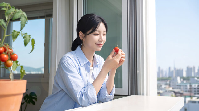 토마토를 든 여성 &middot; Woman Holding an tomato