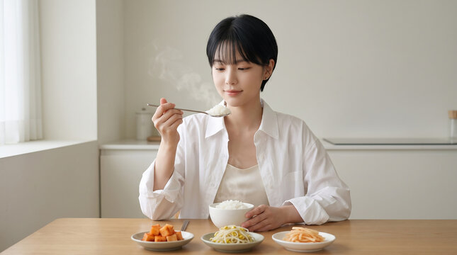 집밥을 먹는 여성 &middot; Woman Eating a Home-cooked Meal