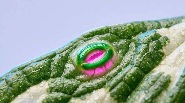 Close macro of a luminous monstera stomatal chamber
