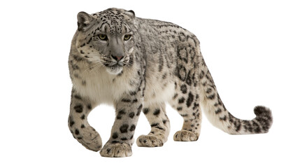 Full body side view of a majestic snow leopard walking with spotted fur pattern © Tibor