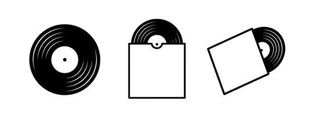 Vinyl record and album cover icons in minimalist black and white style © Lili