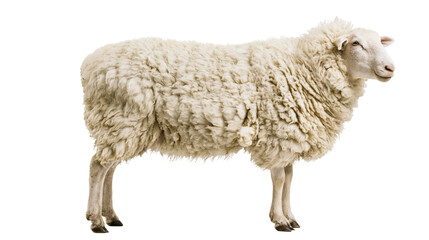 Fluffy white adult sheep standing in profile view © Tibor