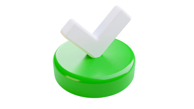 Green circular button with a white three-dimensional checkmark symbol