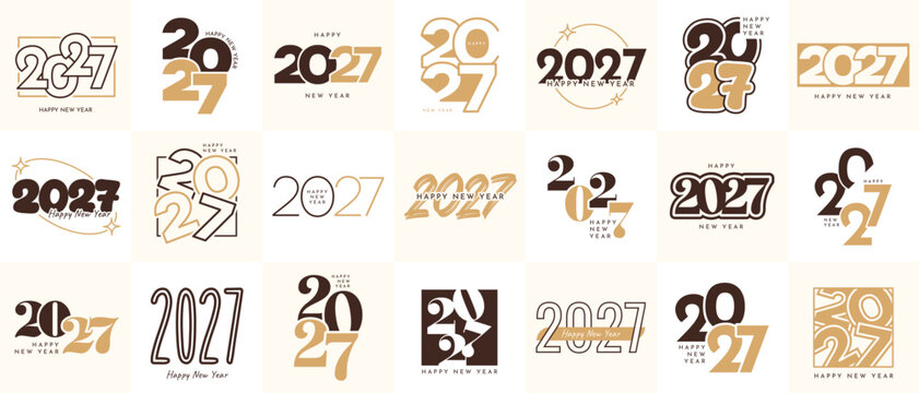 Warm Neutral Retro 2027 Typography Set Vintage Numbers Logotype Collection Vector