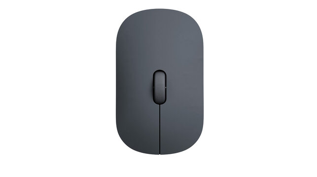 Minimalist dark grey wireless computer mouse with scroll wheel