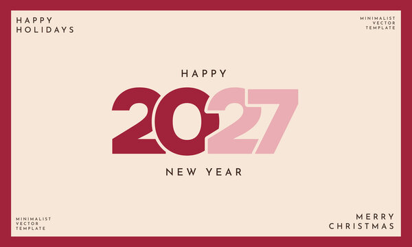 Retro Style Red and Beige Happy New Year 2027 Square Greeting Card Template