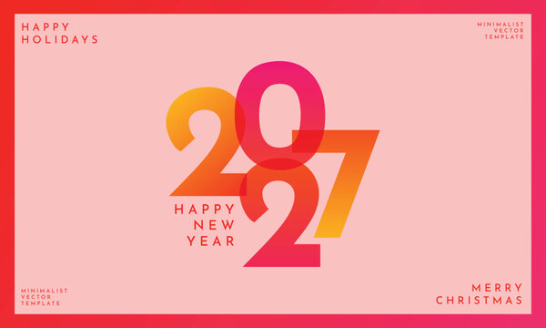 Vibrant Orange and Pink 2027 Happy New Year Modern Typographic Card Vector