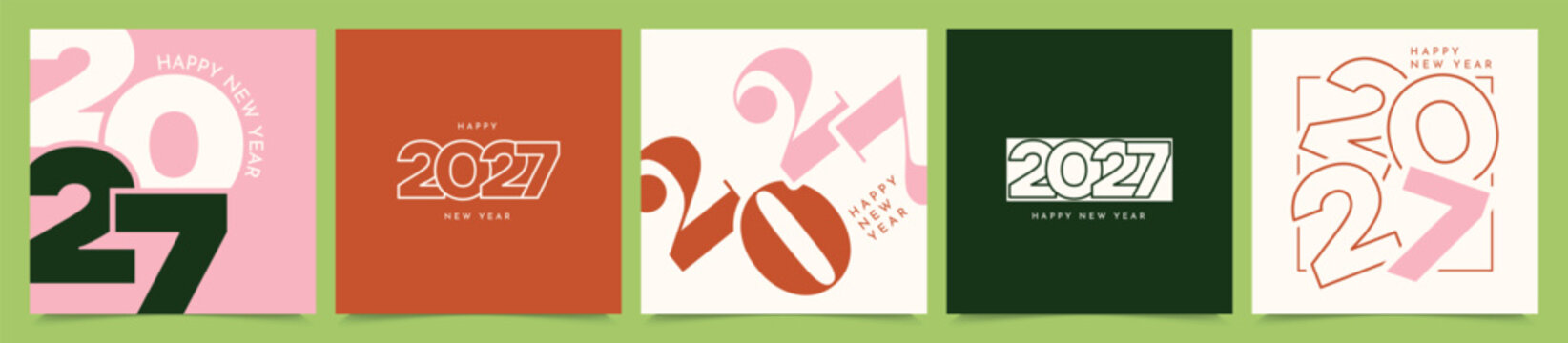 Retro Pop Vibrant Pink Red and Emerald Green 2027 Happy New Year Square Card Design