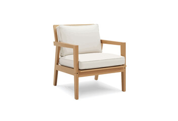 Obraz premium Wooden armchair with cream cushions on a white background