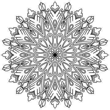 Mandala and vintage flower line art for coloring.