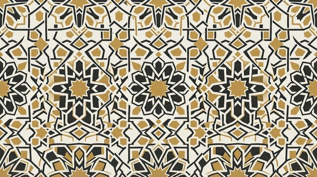 Seamless pattern with traditional islamic geometric shapes and green orange accents