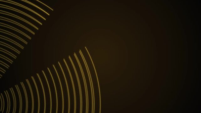 Abstract gold neon lines and glowing circles rotating and forming dynamic tunnel shapes on a dark background motion graphics template