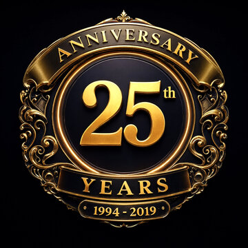 Elegant Gold Anniversary Badge Showing Twenty Fifth Year Celebration Design