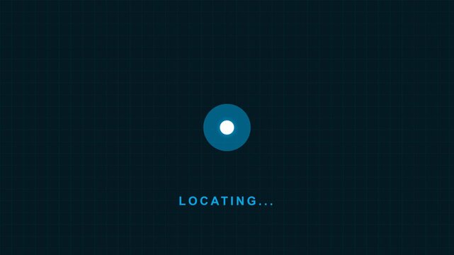 Locating radar signal animation with pulsing dot on grid background for gps tracking