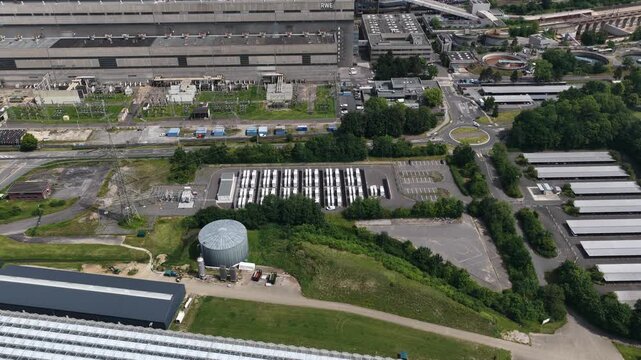Aerial View of Neurath Power Plant and Battery Storage Facility in Germany
