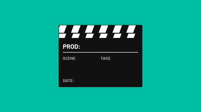 Movie clapperboard slate animation with production scene take and date