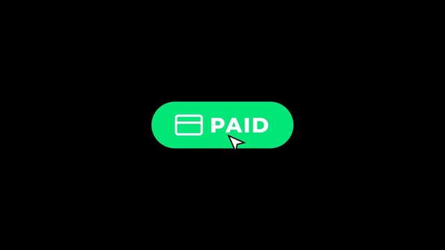 Pay button click action animation with cursor pointer on black background for payment interface