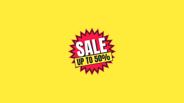 Sale discount burst badge animation with red star shape and percentage off promotion marketing concept