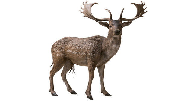 Majestic fallow deer buck with large palmate antlers standing in profile