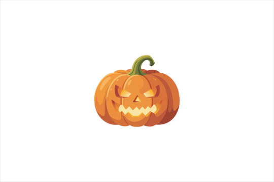Halloween jack o lantern pumpkin with scary face in flat 2D style. Vector illustration for spooky holiday celebration concept element.