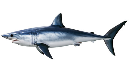 Obraz premium Large mako shark swimming with open mouth showing sharp teeth