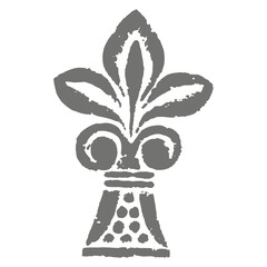 Vintage woodcut fleur de lis baroque ornament grunge handcarved ink stamp element © Mary