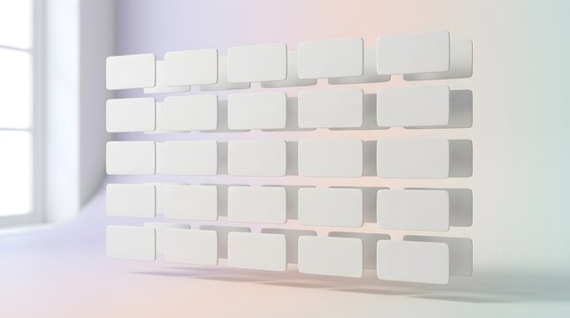 White modular wall storage shelf unit mockup in modern soft background