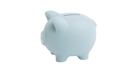 Light blue ceramic piggy bank with a coin slot on top