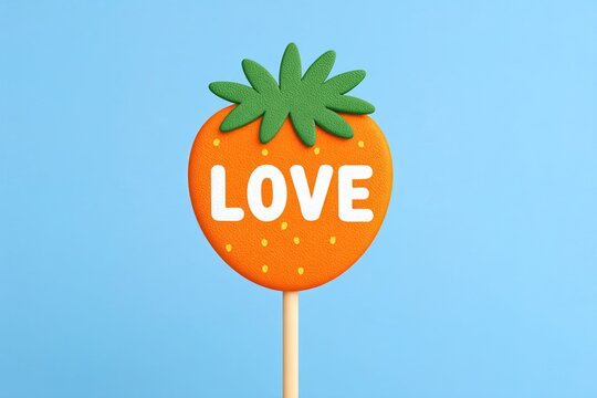 Strawberry shaped sign with love written on it