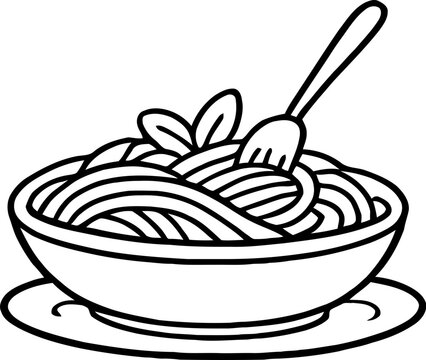 Hand drawn spaghetti pasta bowl with fork outline illustration