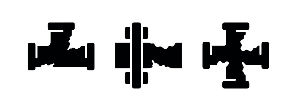 Plumbing Pipe Fitting Icons: T-junction, Cross