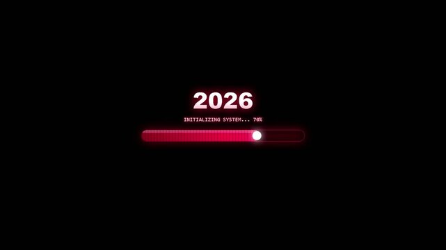 Futuristic digital loading bar with 2026 text and system initialization