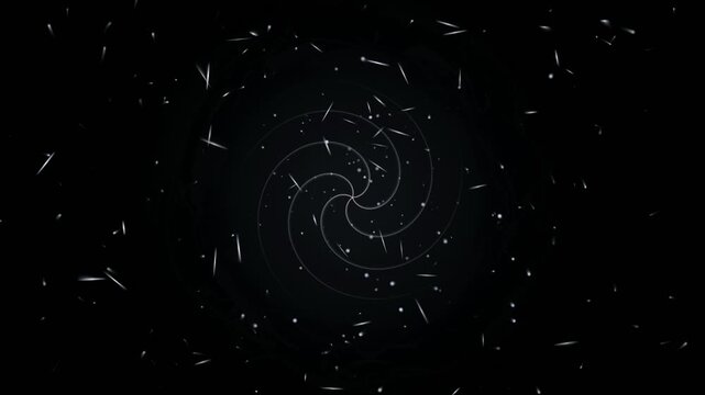 Abstract dark background with glowing spiral vortex and floating particles