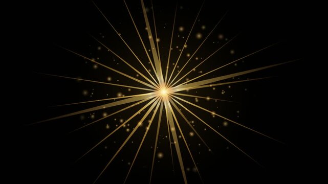 Golden starburst light effect with sparkles on black background