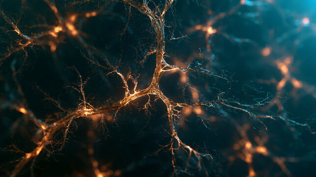 Glowing Neural Network Synapses and Brain Cells Illustration