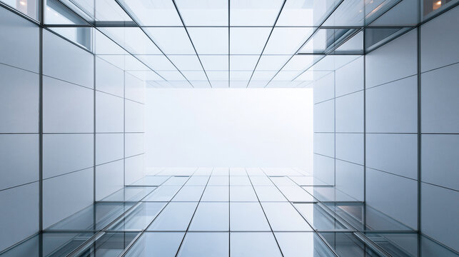 Modern Geometric Glass Tunnel Architecture in Perspective