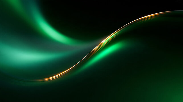 Abstract Flowing Green Wave with Golden Line