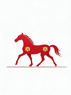 Scarlet Steed: Floral Embroidered Red Horse Artwork