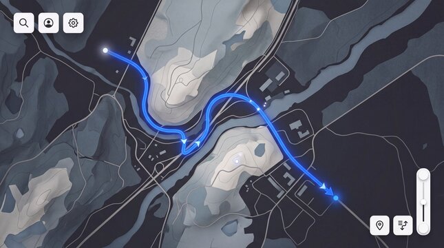 Digital GPS Navigation Map with Blue Route Track