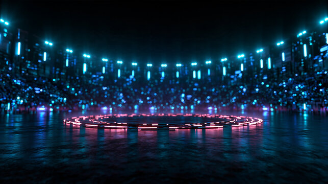 Futuristic Sci-Fi Arena Stage with Glowing Neon Lights